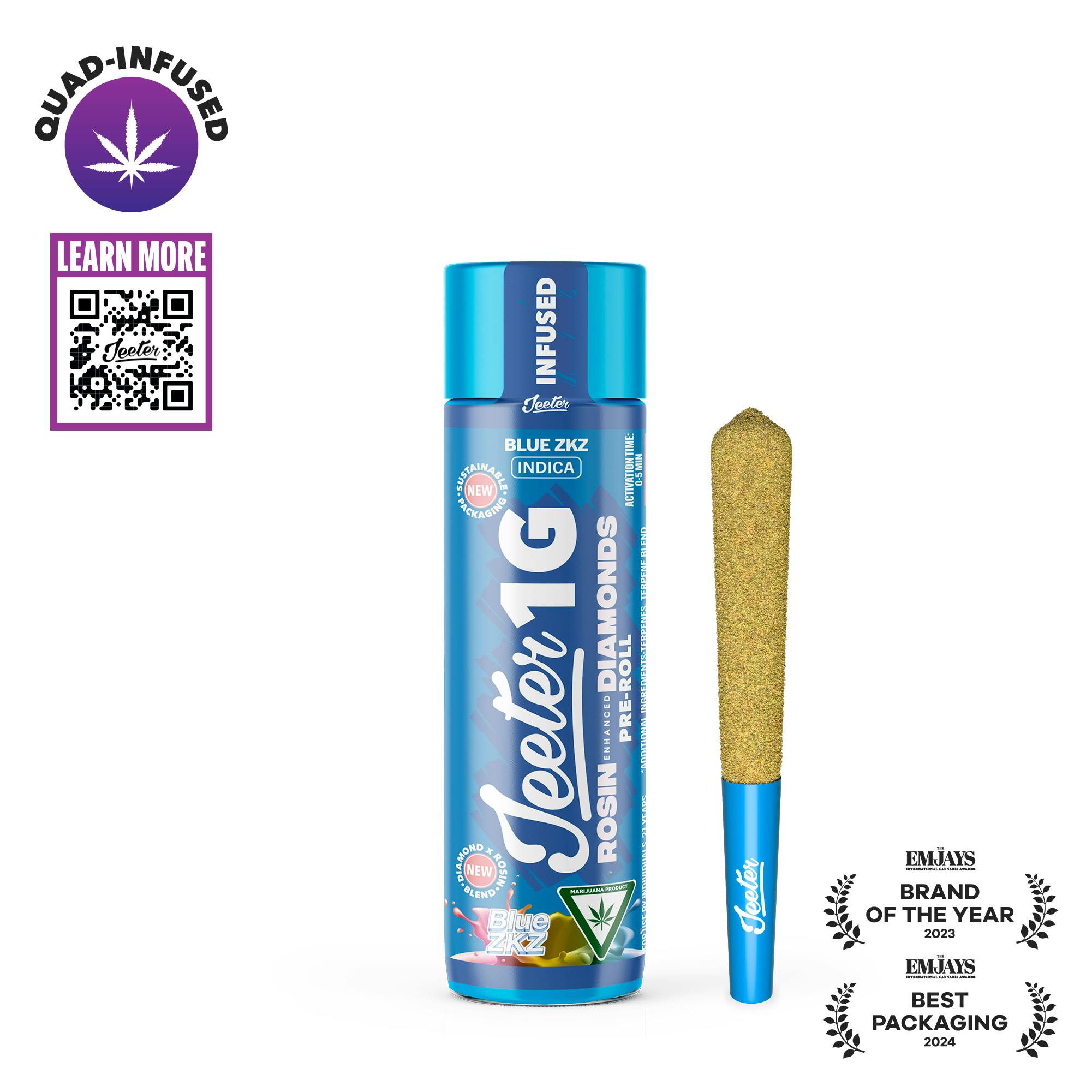 Blue ZKZ Quad 1g Infused Preroll