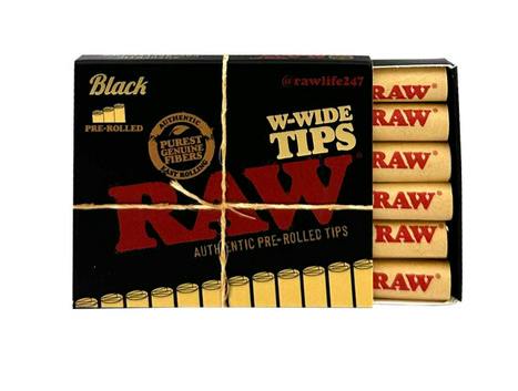 RAW | BLACK W-WIDE PREROLLED TIPS | 18CT