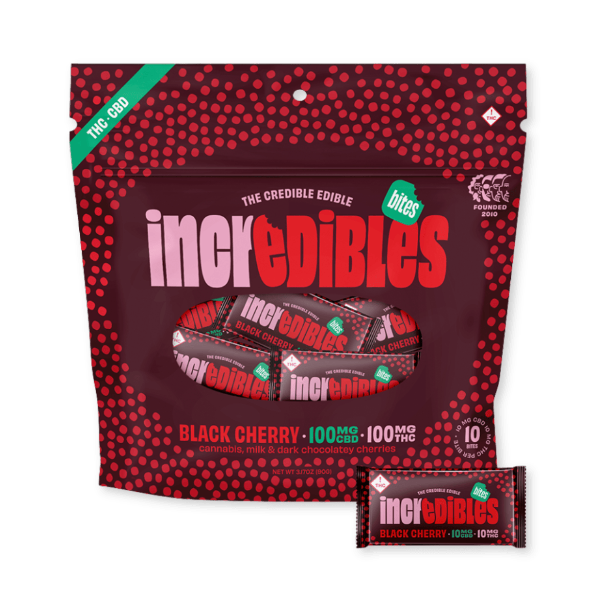 CHOCOLATE BITES | BLACK CHERRY 1:1 THC:CBD | 100MG THC : 100MG CBD | 10PK