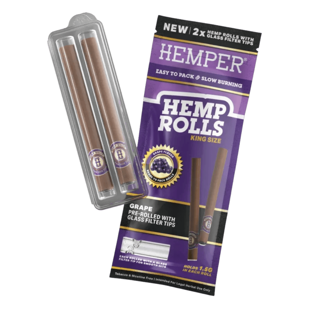 HEMP CONES WITH GLASS TIPS | GRAPE | KING | 2PK