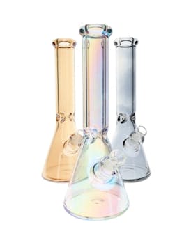14" 9mm Thick Glass on Glass Metallic Beaker Water Pipe