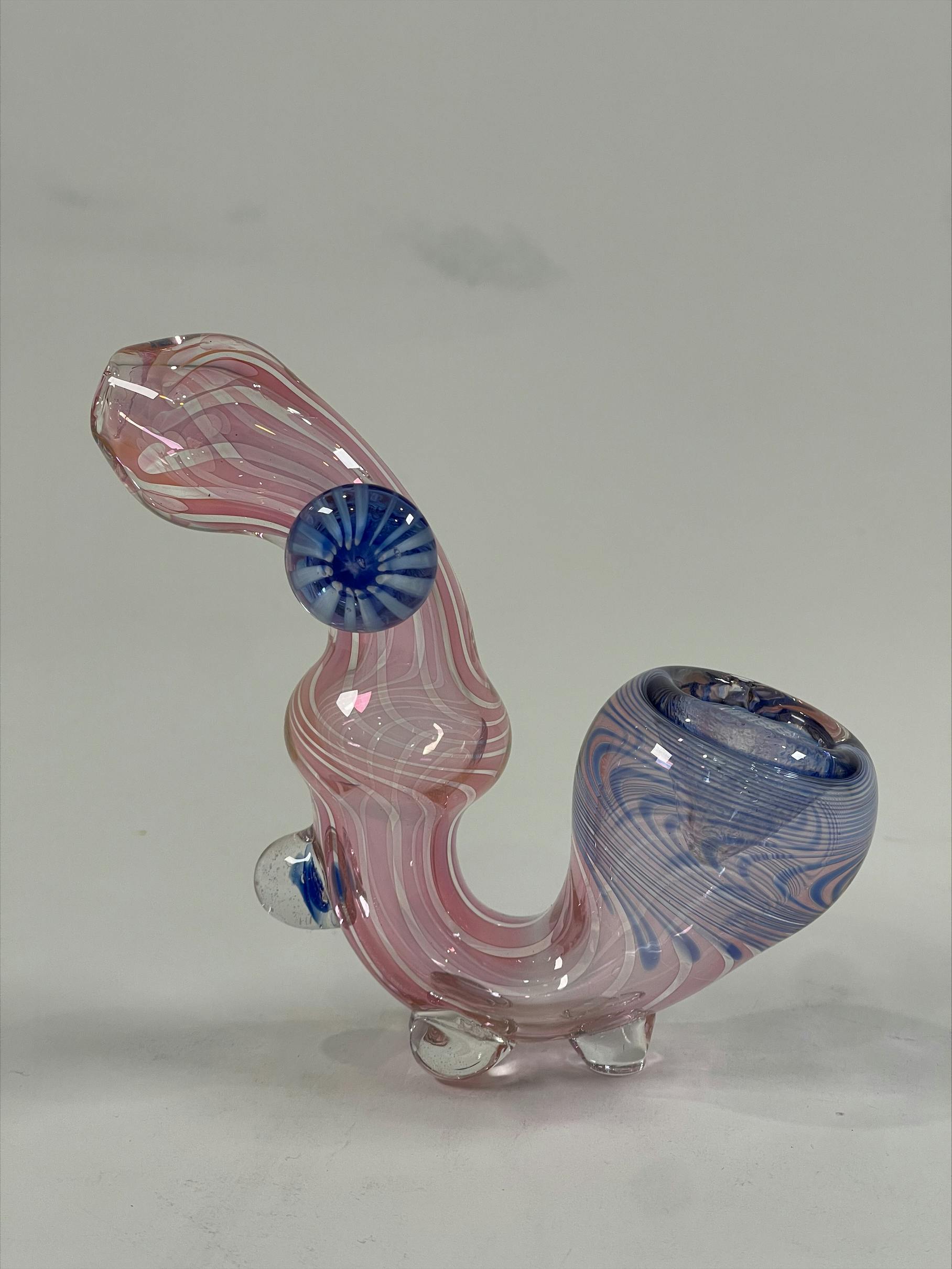 Bamboo Blaze Glass - 6 Inch Sherlock Swirl Pipe - Pink/Blue