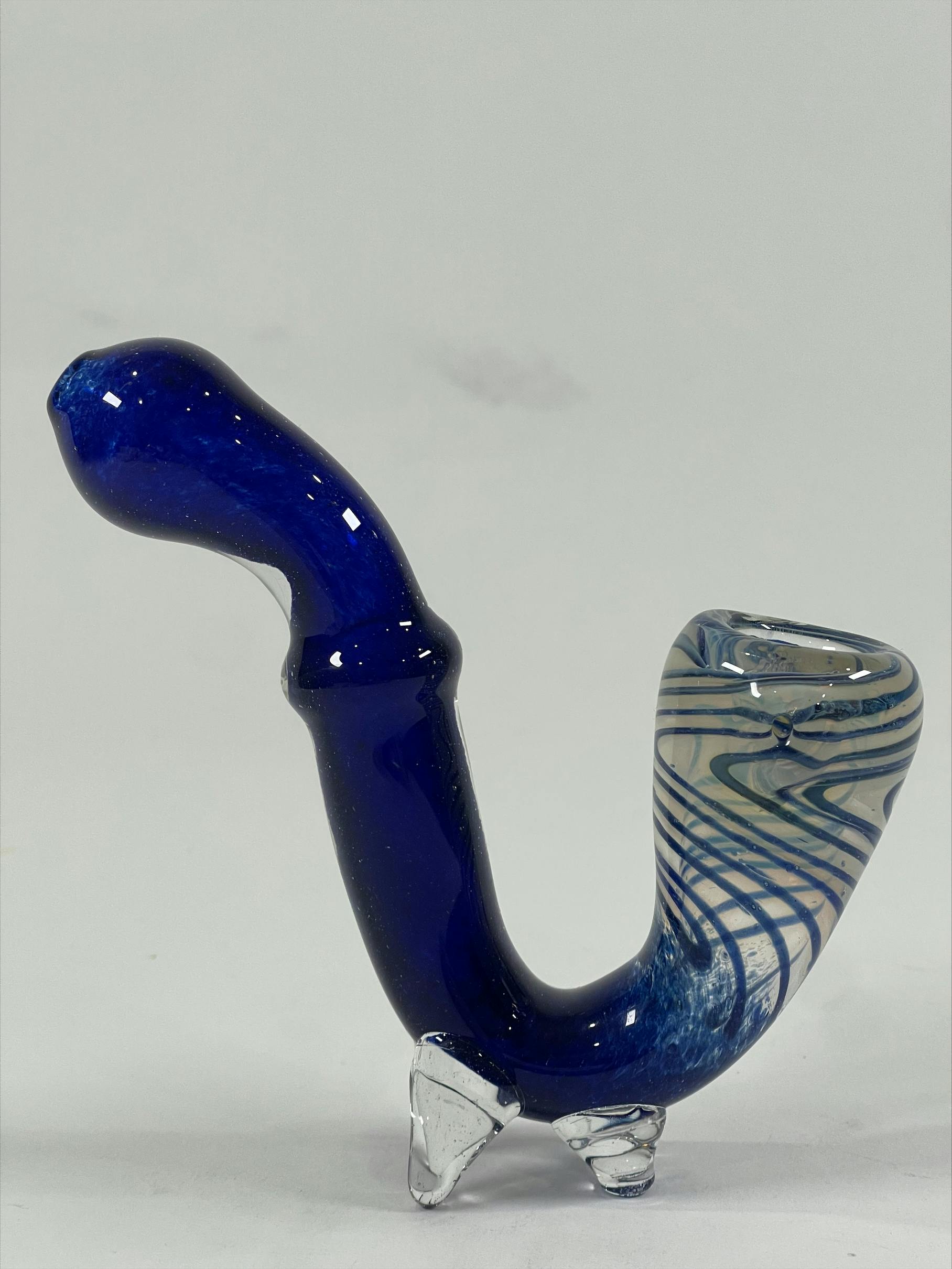 Bamboo Blaze - Glass 7 Inch Blue Swirl Sherlock w/Maria Ring Pipe