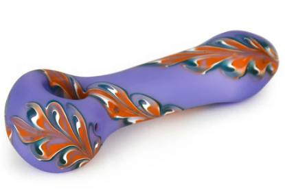 Red Eye Glass 4.5" Frosted Purple 1/2 Paisley Hand Pipe W/Orange Accents