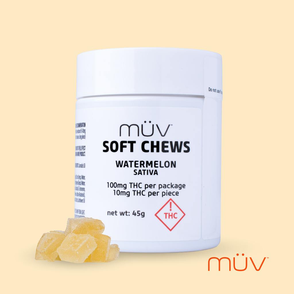 MÜV Watermelon Soft Chews 100mg [10-Pack] at MÜV Cannabis Dispensary