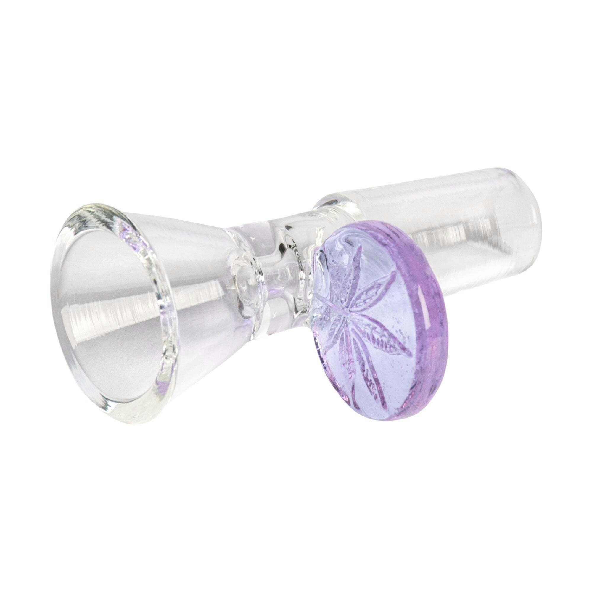 Red Eye Glass Purple 14mm Glass-On-Glass Cone Pull-Out W/Leaf Stamped Handle