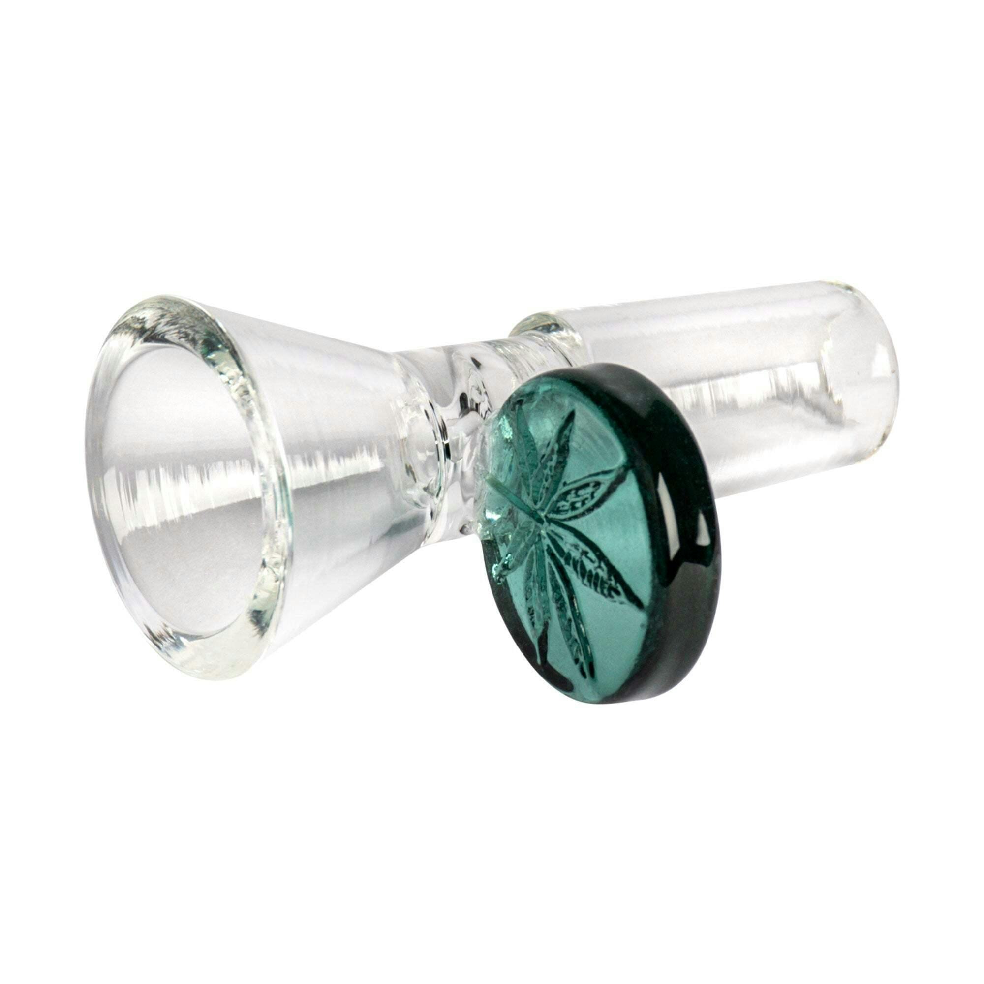 Red Eye Glass Teal 14mm Glass-On-Glass Cone Pull-Out W/Leaf Stamped Handle