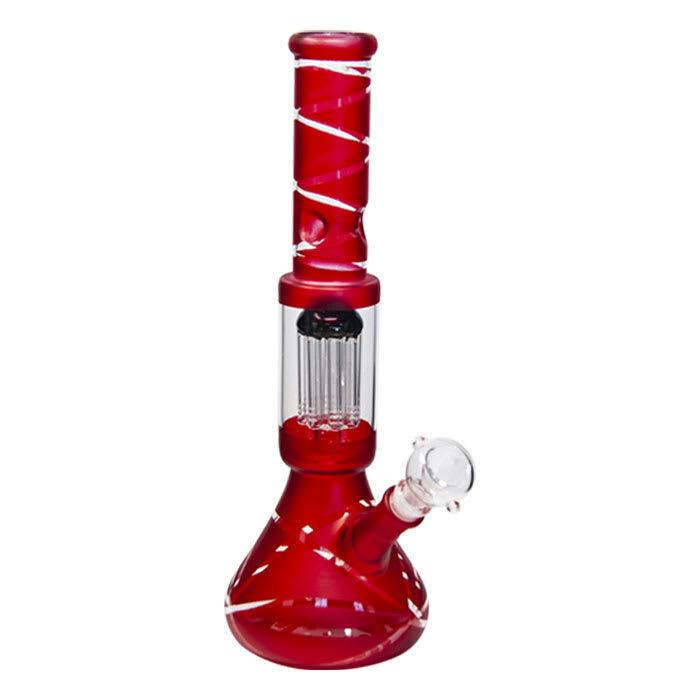 Red Striped Tree Percolator Bong 14 Inches