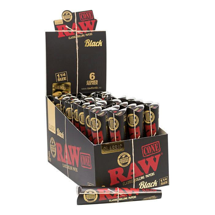 RAW Black Pre-Rolled Cones 1 1/4 (6 Pack)