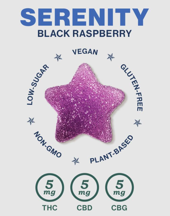 Serenity Black Raspberry | Green Meadows | 100mgGummies ( 1:1:1THC:CBD:CBG)
