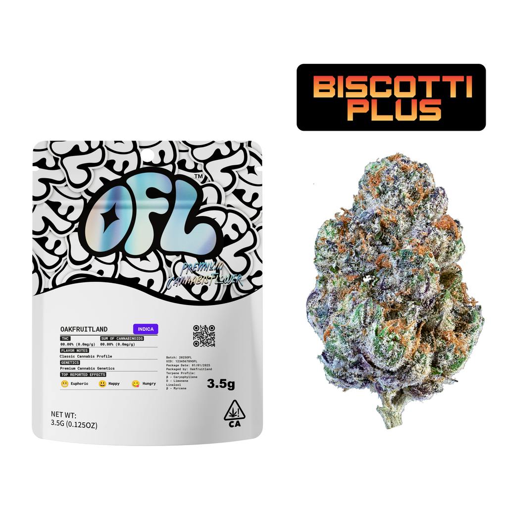 Oakfruitland Biscotti Plus | Big Buds 1pk | 3.5g Mylar