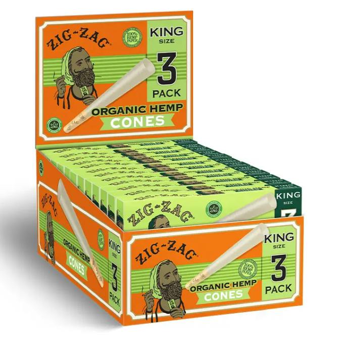 Zig Zag Organic Hemp Cones King 3 pack