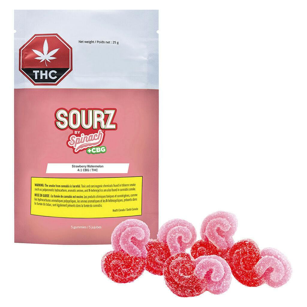 Strawberry Watermelon 4:1 CBG THC Gummies SOURZ by Spinach Sativa 5 pack
