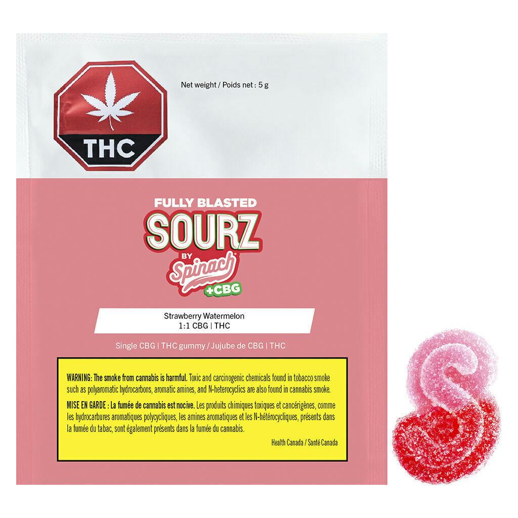 SOURZ by Spinach Fully Blasted Strawberry Watermelon 1:1 CBG THC Gummy Sativa 1 Pack