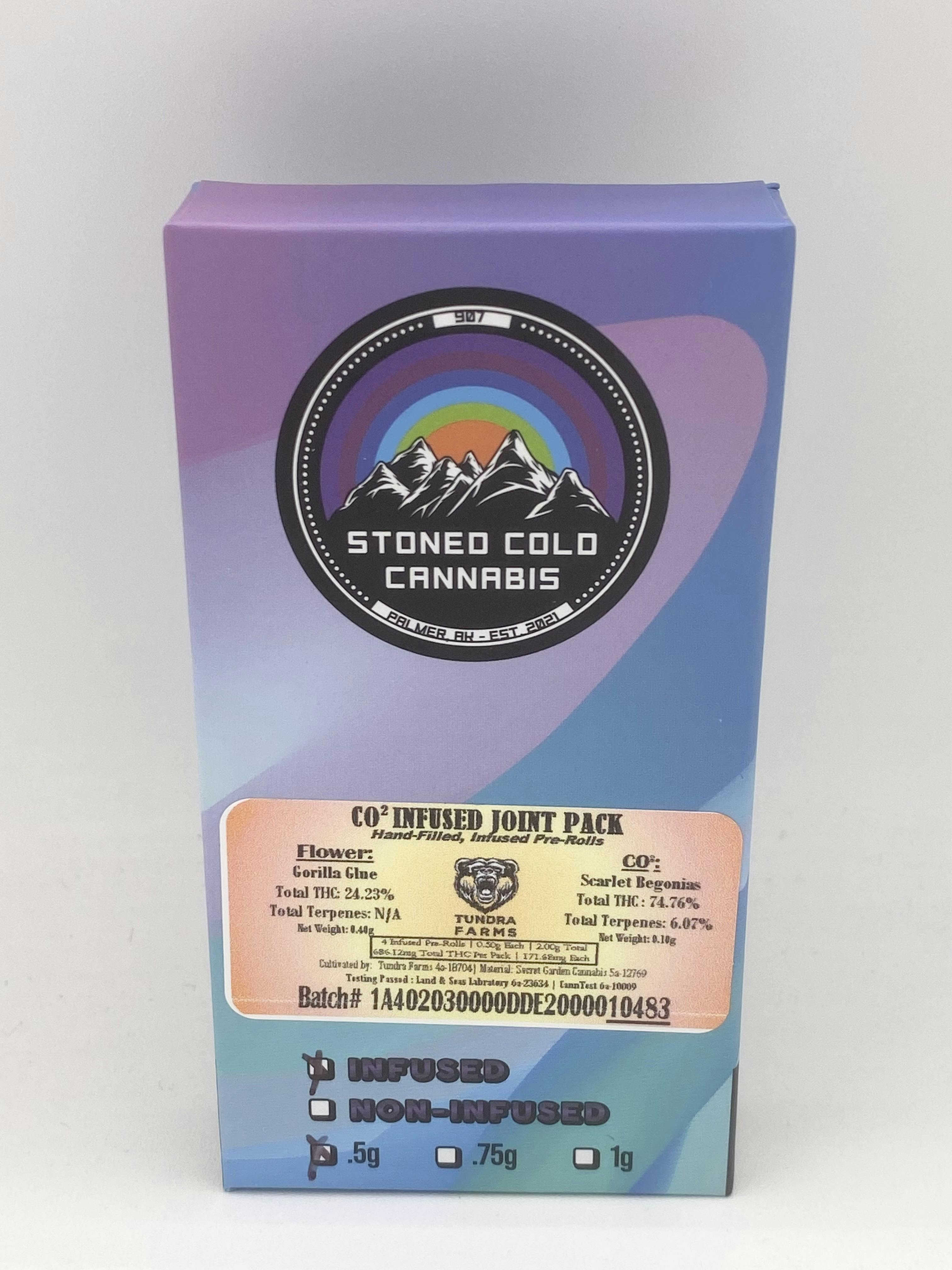 CO2 Infused Joint 4 Pack Gorilla Glue x Scarlet Begonias - Stoned Cold cannabis product