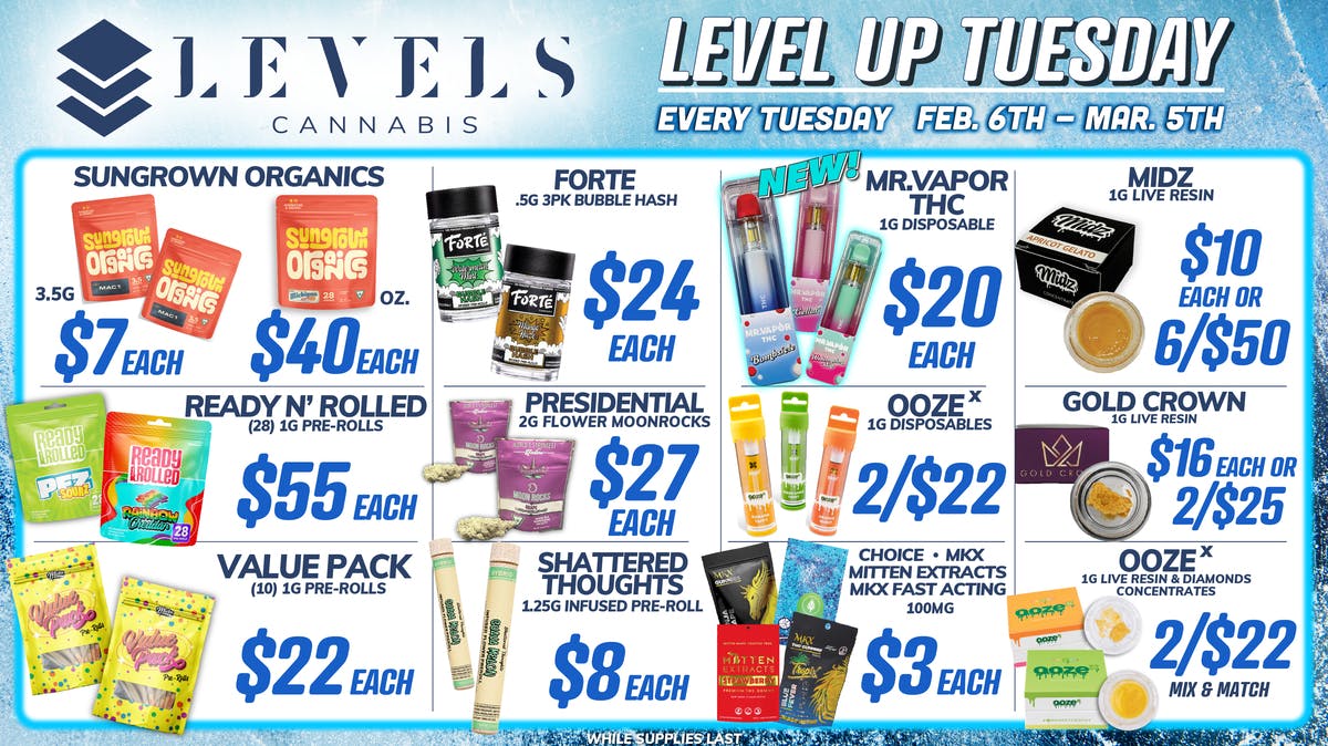 Level Up Tuesday at Levels Cannabis Weedmaps