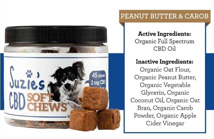 Suzies CBD Soft Chews - Peanut Butter & Carob (45 x 2 mg Pieces)