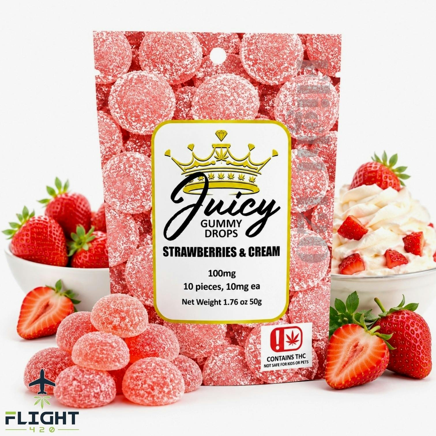 Juicy Gummy Drops 100mg Strawberries & Cream