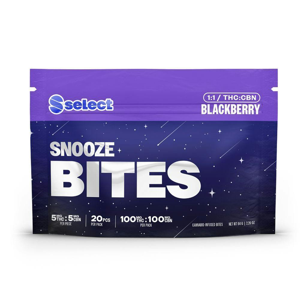 Select Snooze Bites Blackberry Ratioed Gummies 5mg ea | 20-Pack | 1:1 THC:CBN at Curaleaf Dispensary Ellsworth