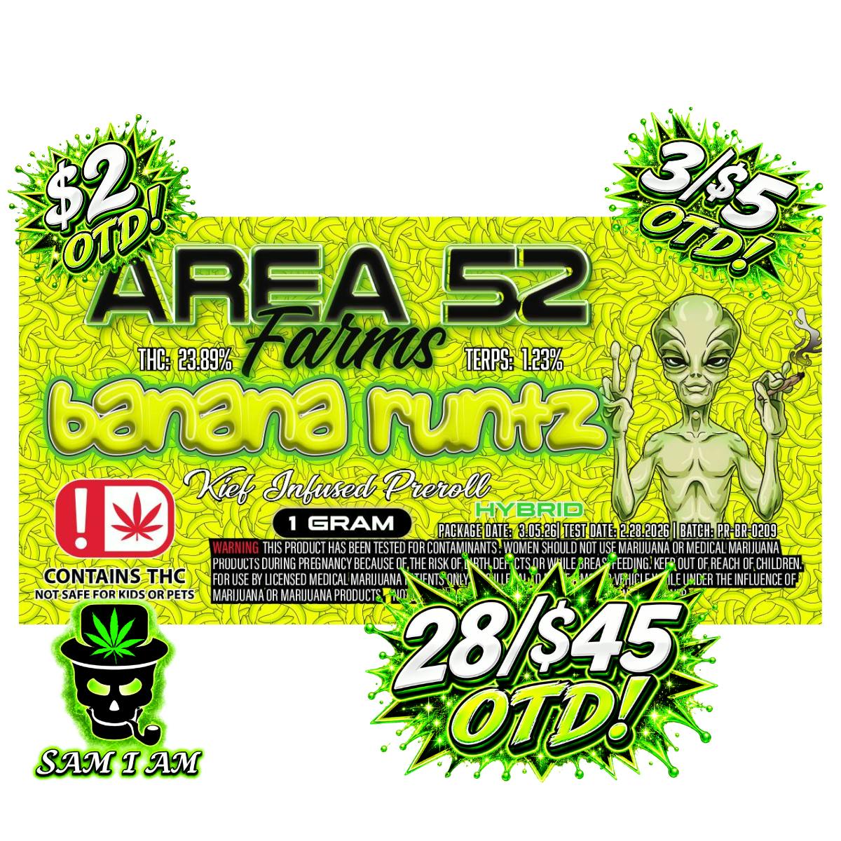 AREA 52 BANANA RUNTZ 1G PRE ROLL