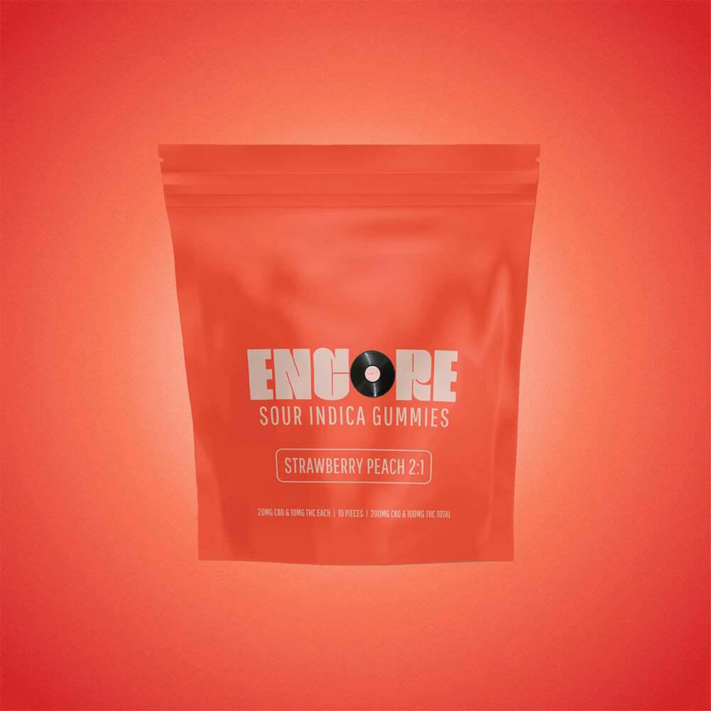 2:1 Sour Strawberry Peach [10pk] (200mg CBD/100mg THC) | Encore Edibles - Gummies
