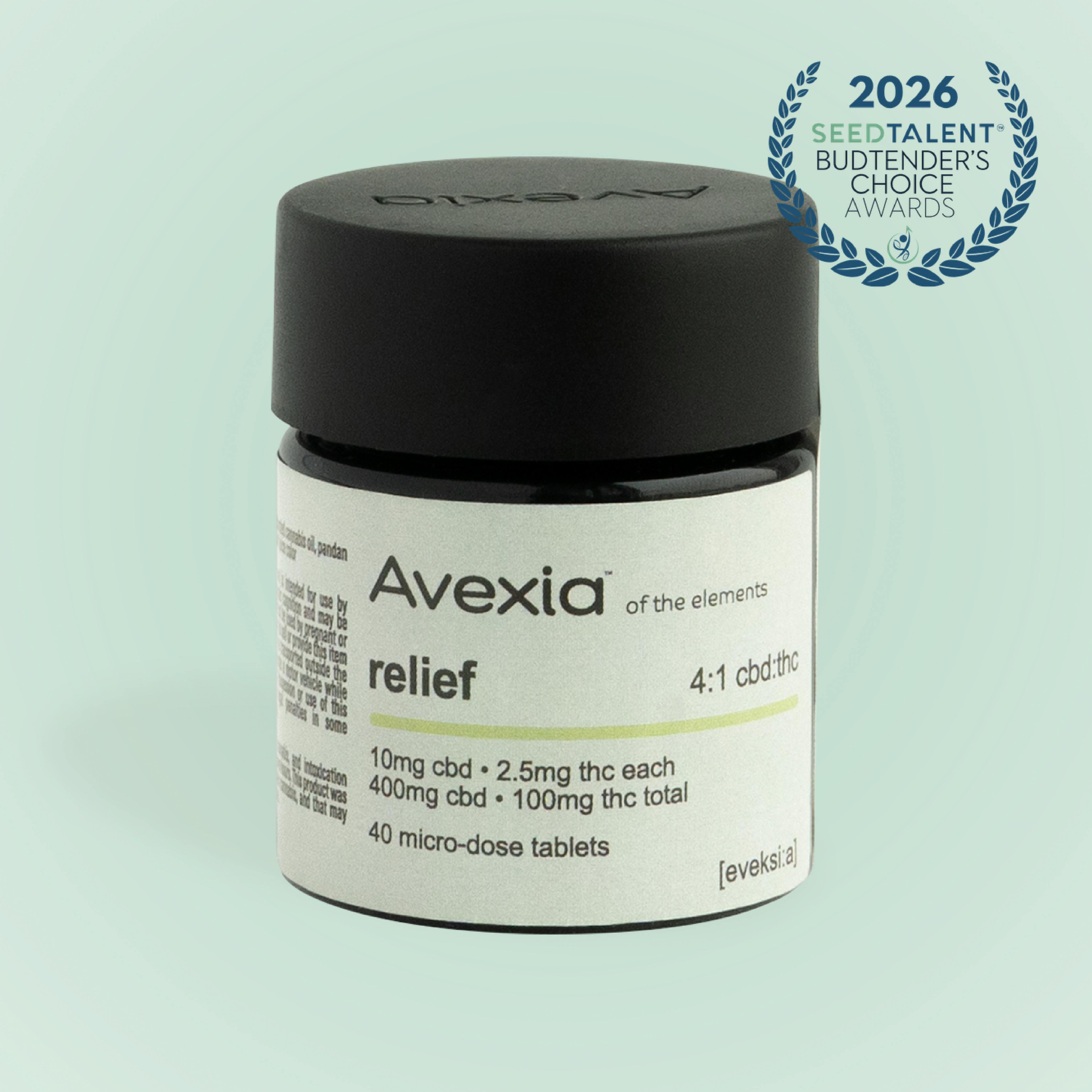 Relief 4:1 CBD:THC [40pk] (400mg CBD/100mg THC) | Avexia - Tablets