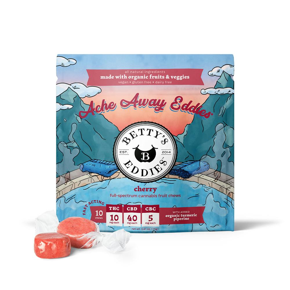 Ache Away Cherry [10pk] (100mg THC/400mg CBD/50mg CBC) Pain Relief Fruit Chews | Betty's Eddies -...