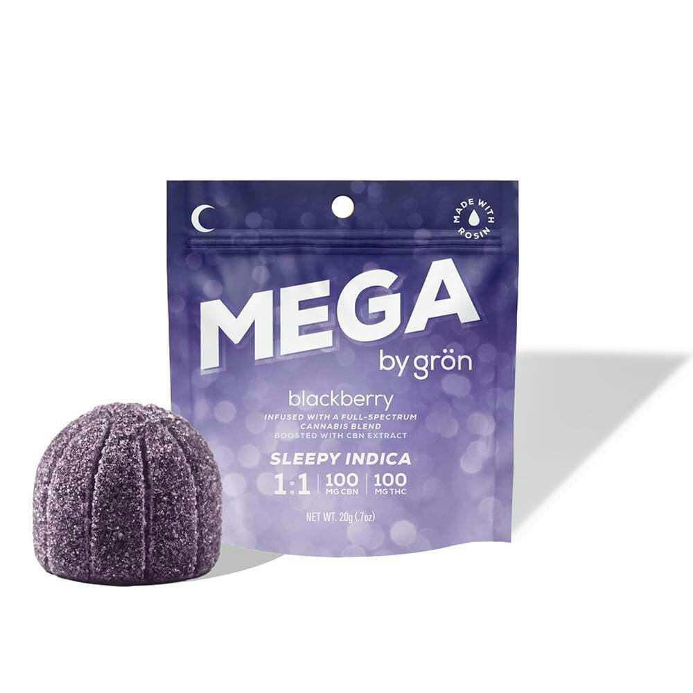1:1 CBN/THC Blackberry Mega Pearl (100mg CBN/100mg THC) | Grön - Mega Pearl Gummies