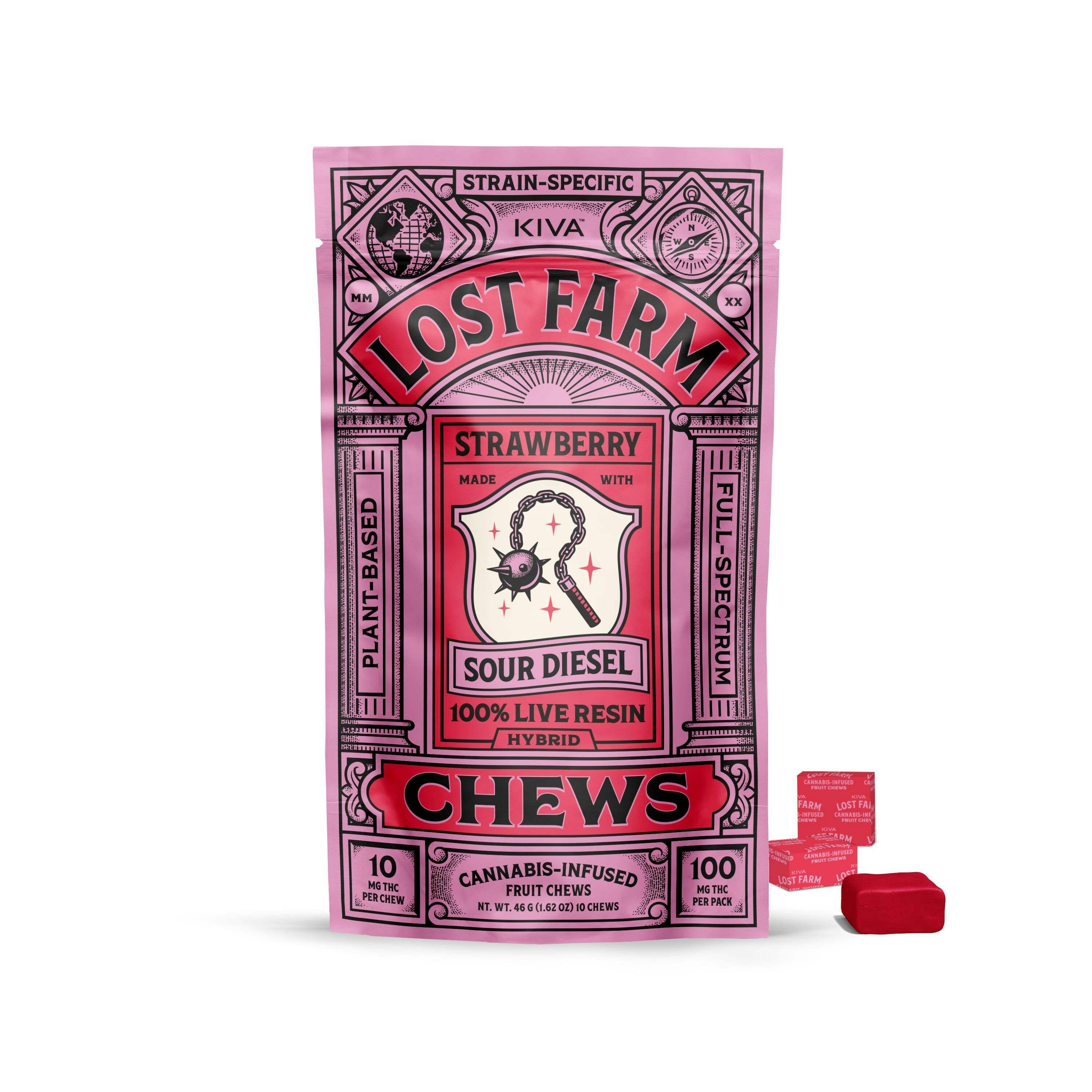 Strawberry x Sour Diesel [10pk] (100mg) | Lost Farm - Live Resin Fruit Chews