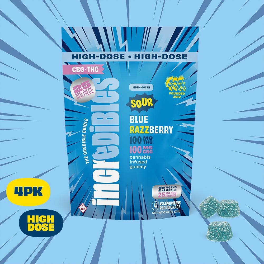 1:1 Sour Blue Razzberry + CBG [4pk] (100mg THC/100mg CBG) | incredibles - Gummies