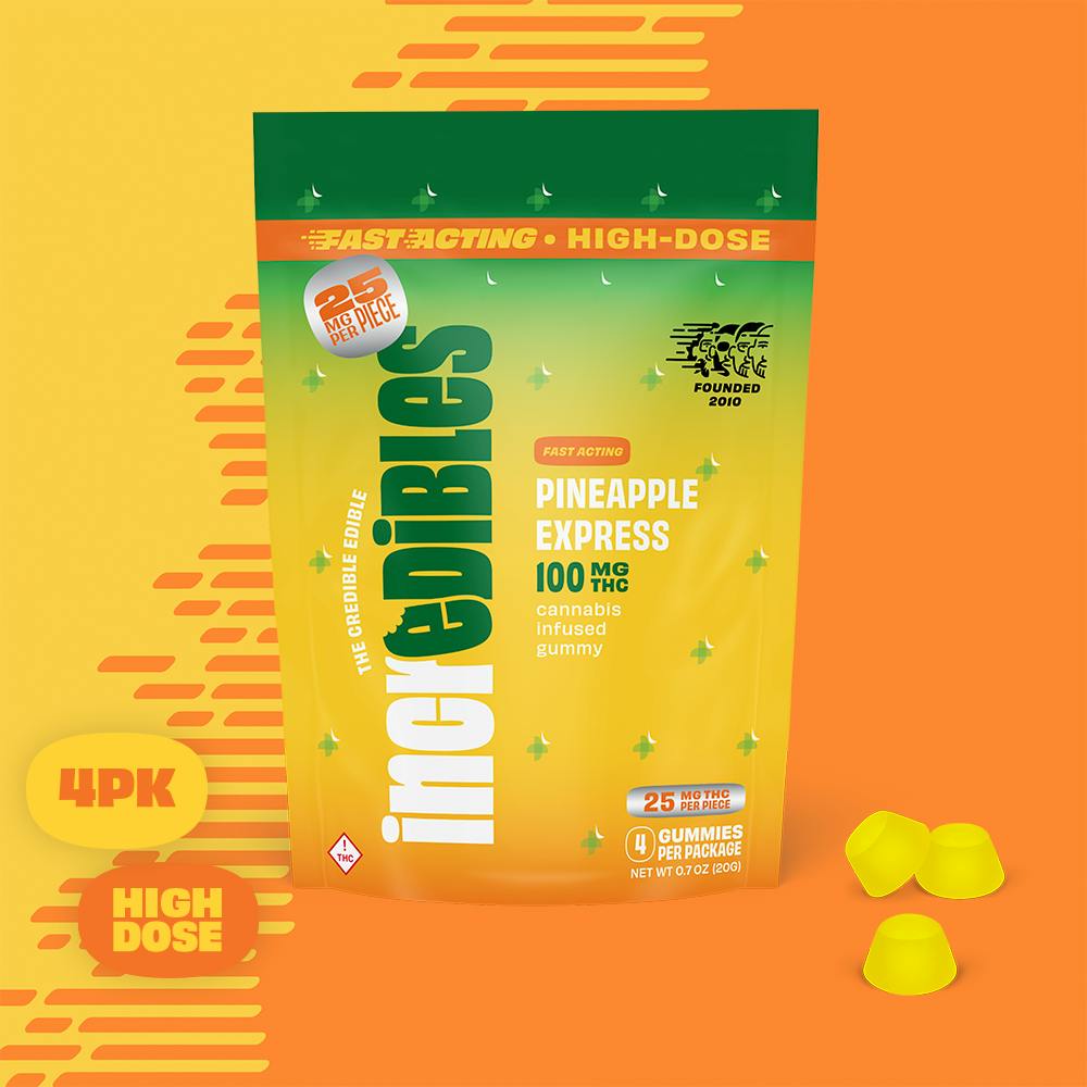 Fast Acting Pineapple Express High Dose [4pk] (100mg) | incredibles - Gummies