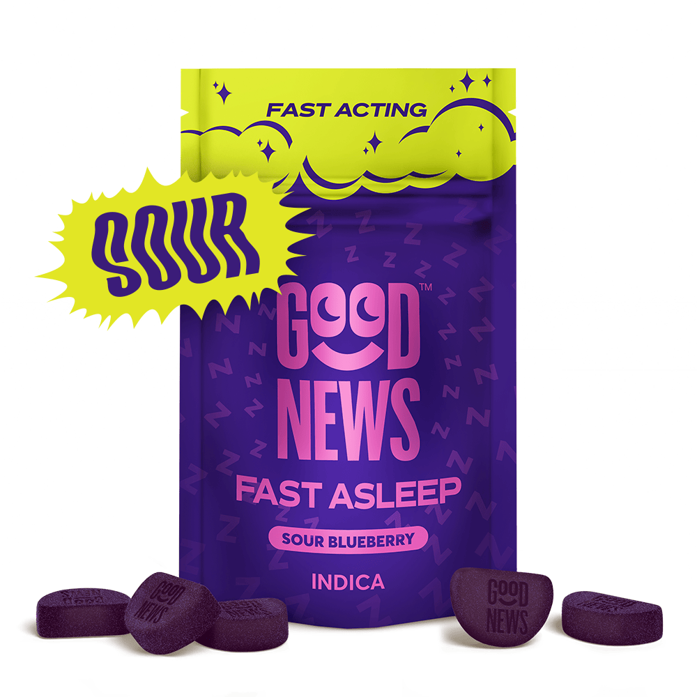 FAST ASLEEP Sour Blueberry [10pk] (100mg THC/50mg CBN) | Good News™ - Fast-Acting Sours