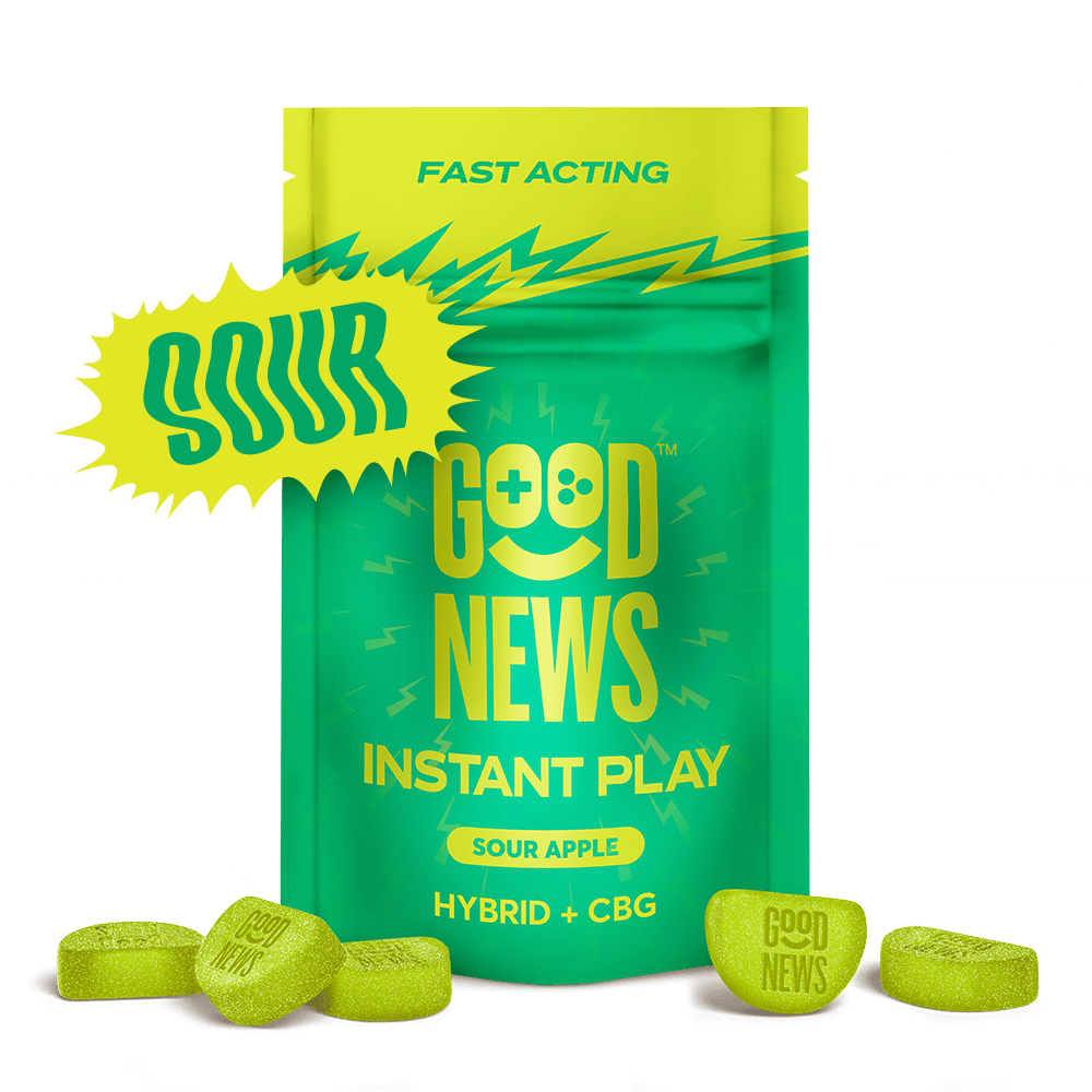 INSTANT PLAY Sour Apple [10pk] (100mg THC/50mg CBG) | Good News™ - Fast-Acting Sours