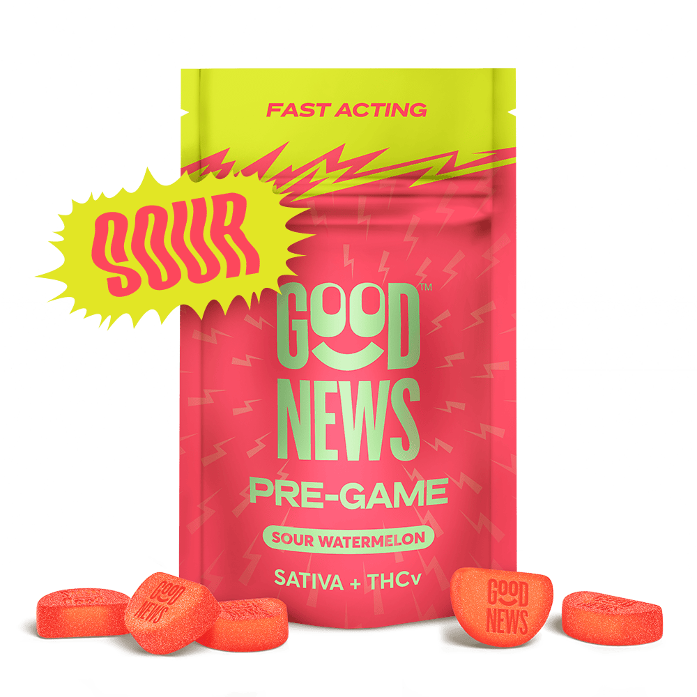 PRE-GAME Sour Watermelon [10pk] (100mg THC/50mg THCV) | Good News™ - Fast-Acting Sours