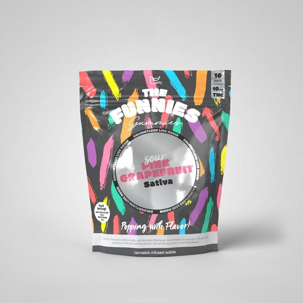 The Funnies -- Sour Pink Grapefruit (Sherbet Haze) -- Live Rosin Gummies 10 Pack -- 100mg | The F...