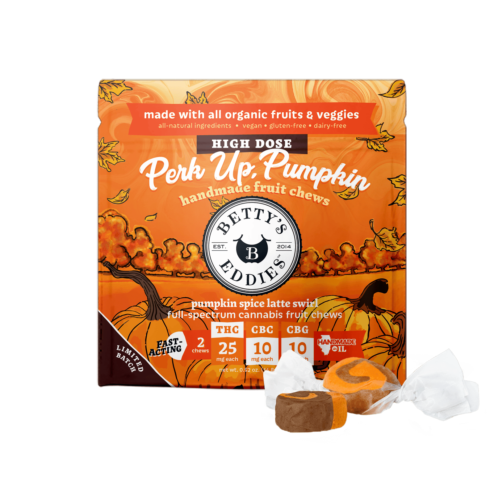 Perk Up, Pumpkin Spice Latte Swirl [2pk] (50mg THC/20mg CBC/20mg CBG) | Betty's Eddies - Fruit Chews