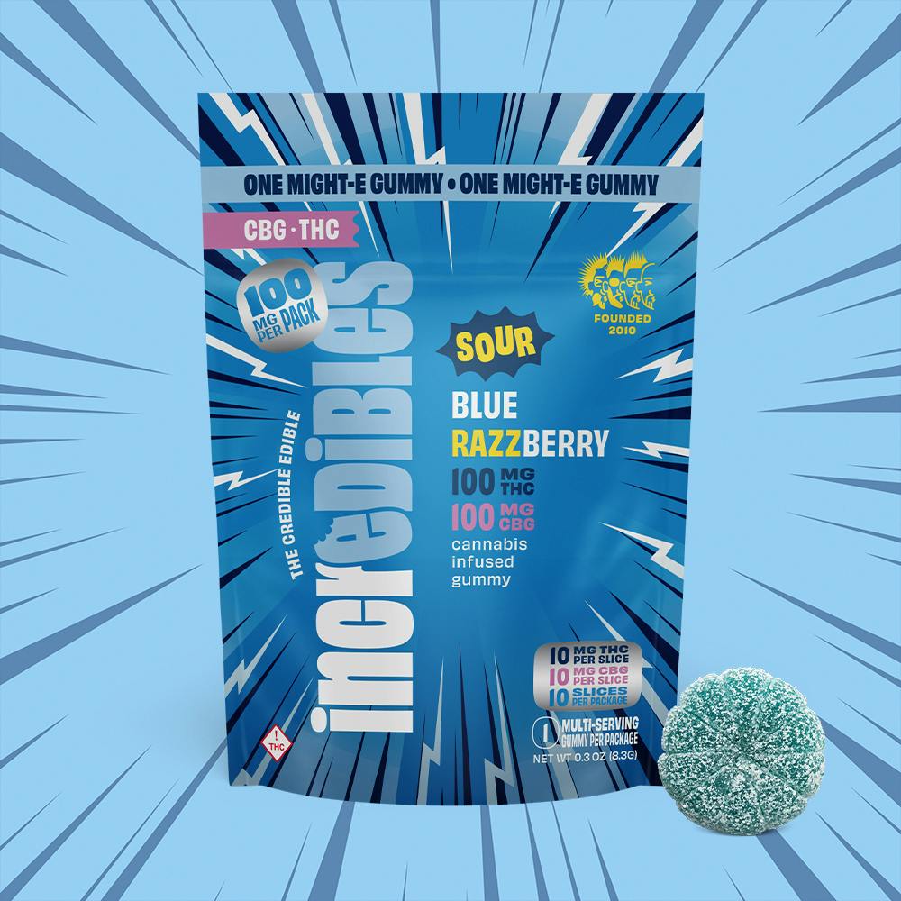 Might-E 1:1 Sour Blue Razzberry + CBG [1pk] (100mg THC/100mg CBG) | incredibles - Gummies
