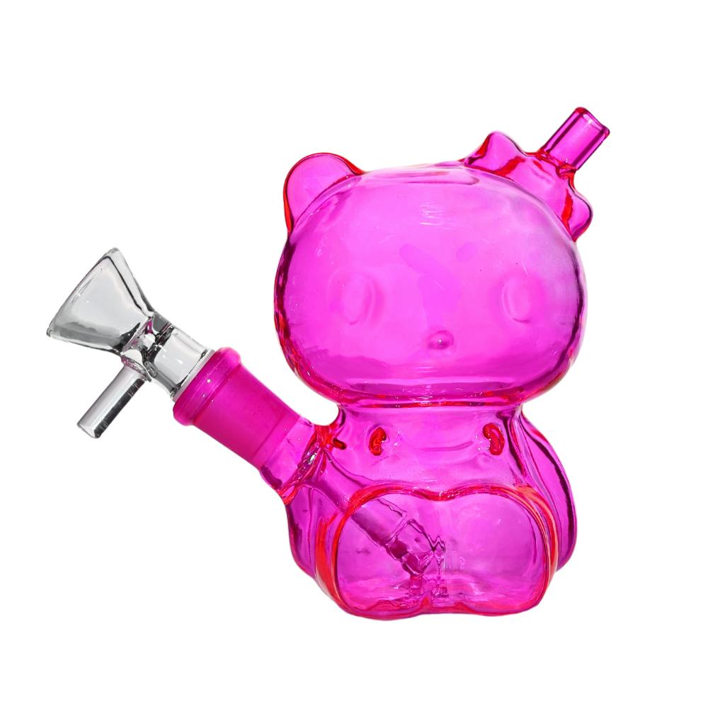 5" Neon Mini Kitty Glass Bong (Pink)