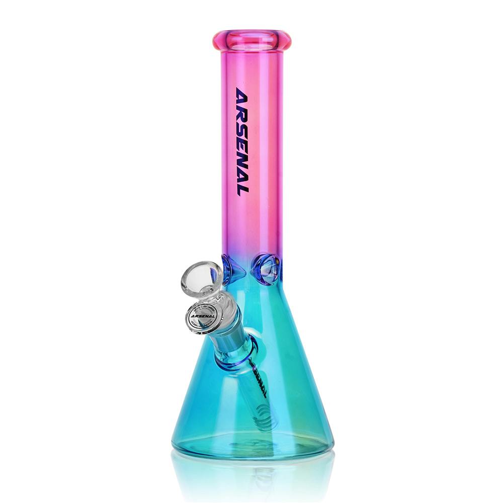 Iridescent Rainbow Glass Beaker Bong (Pink)