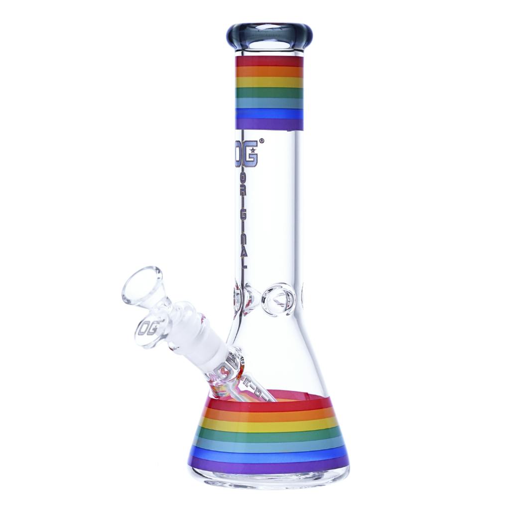 10" 5mm OG Original Rainbow Stripe Beaker