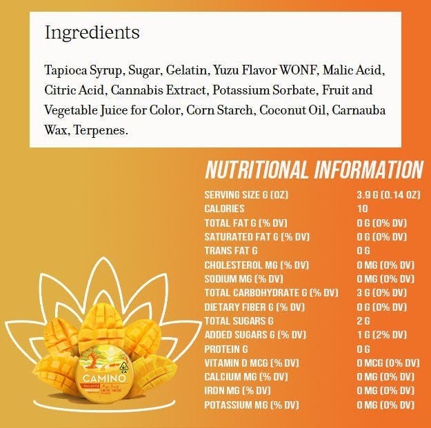 Kiva - Camino - Mango 'Serenity' Gummies - 1:1 THC / CBD - 100mg * EVERYDAY*