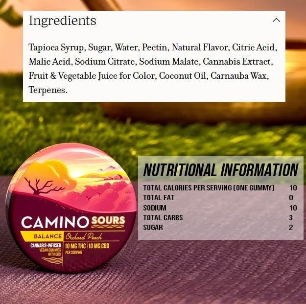 Camino Sours - Orchard Peach - THC / CBD 1:1 'Balance' Gummies - 100mg * EVERYDAY*