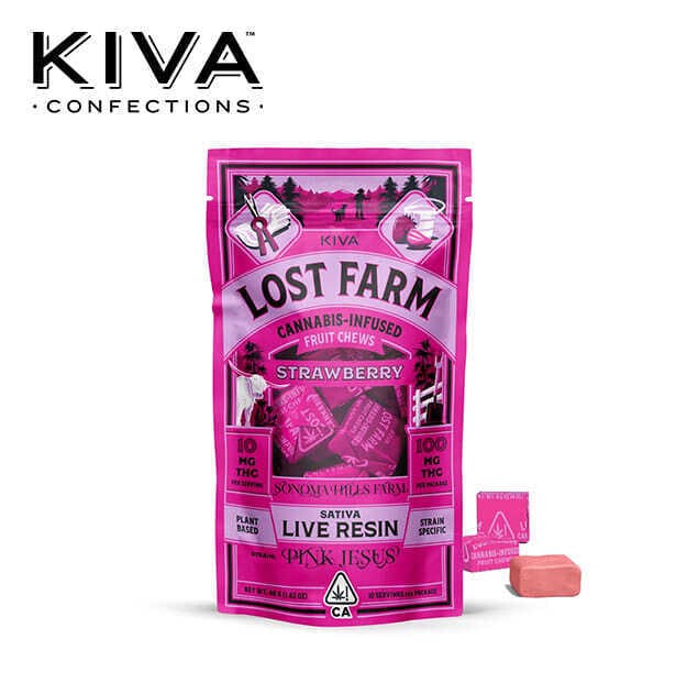 Lost Farm - Strawberry Fruit Chews - Infused w/ Pink Jesus Live Resin - 100mg