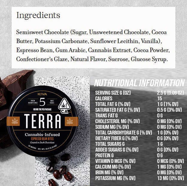 Kiva Terra Bites - Espresso Beans Coated in Dark Chocolate - 100mg