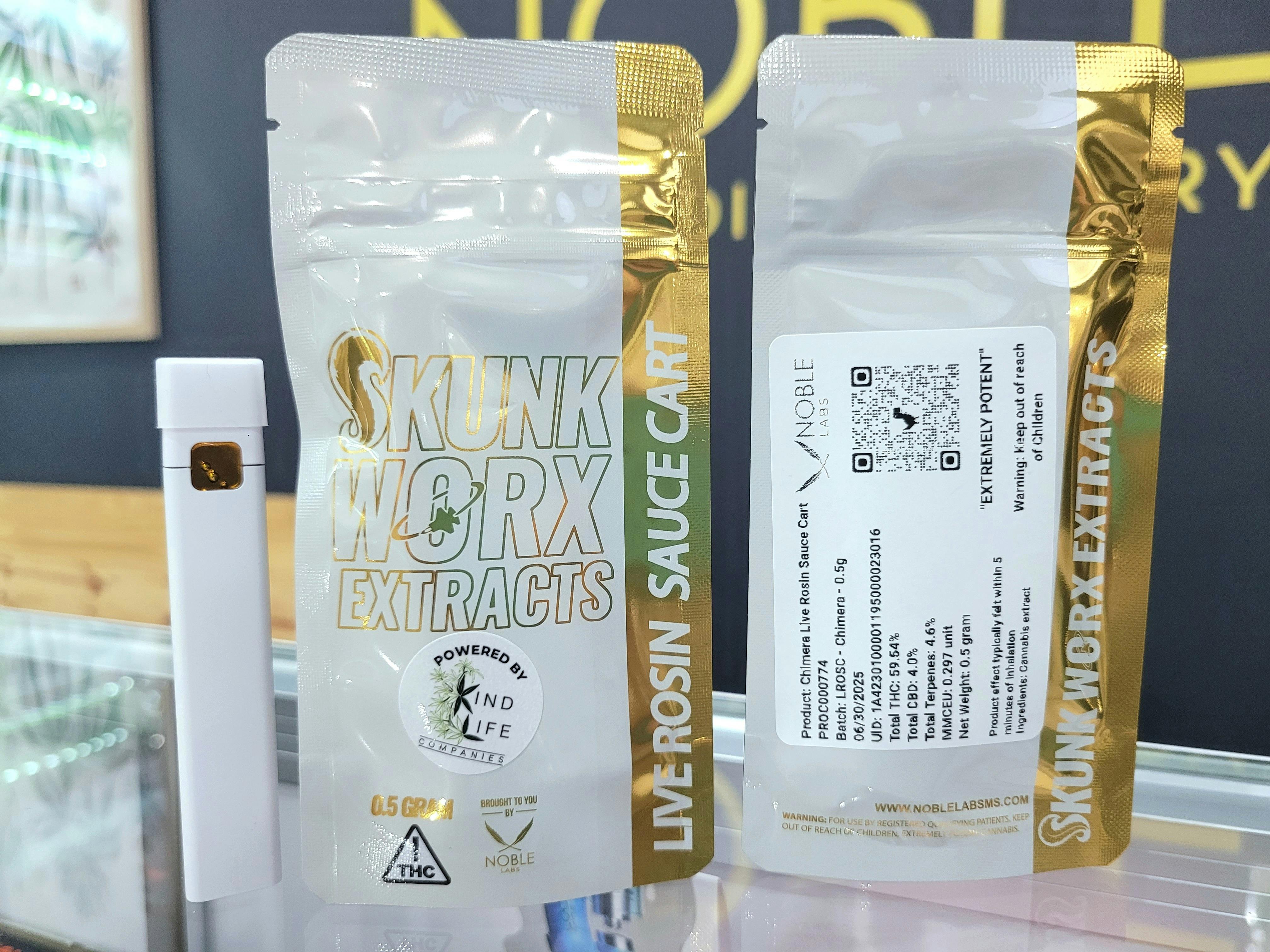 Noble Labs - Skunk Worx Live Rosin Cart .5g | Chimera cannabis product