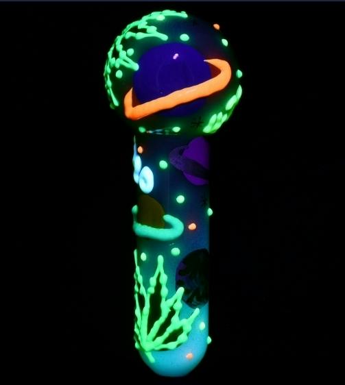 420 Painted Glow In The Dark Glass Spoon Pipe | 5" | Assorted Designs