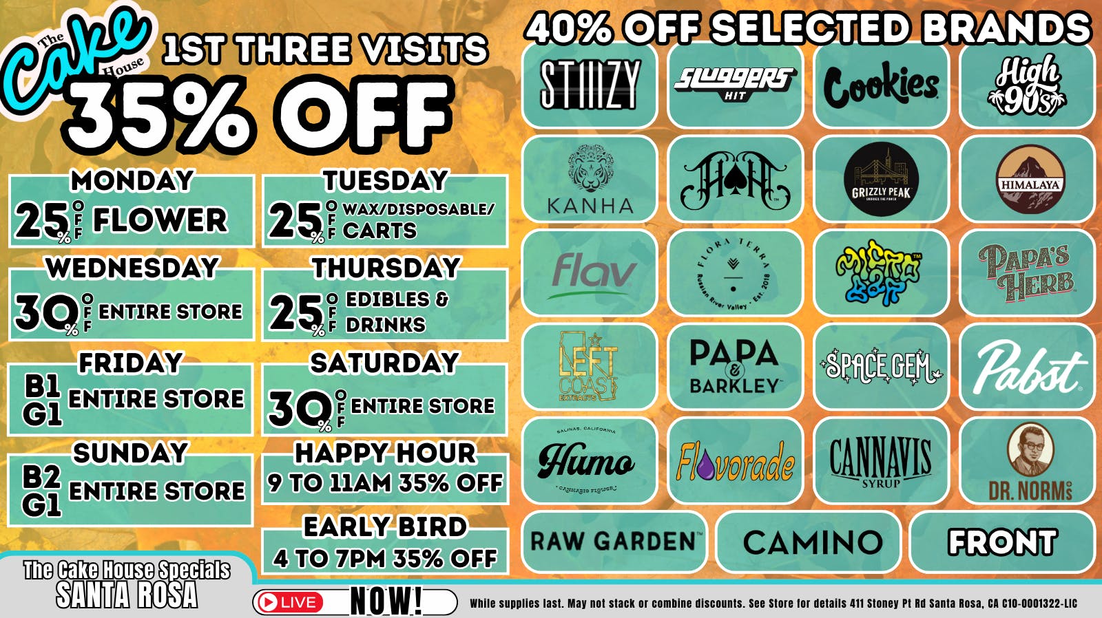 September x 1st 3 visits 35 off at The Cake House Santa Rosa Weedmaps