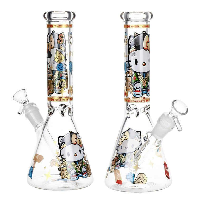 Swagged Out Kitty Beaker Glass Water Pipe, 10"