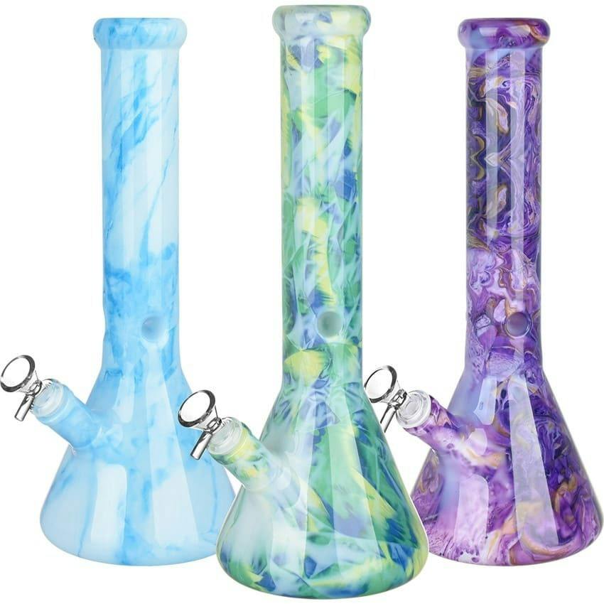Marbled Beaker Glass Water Pipe - 13" / 14mm F