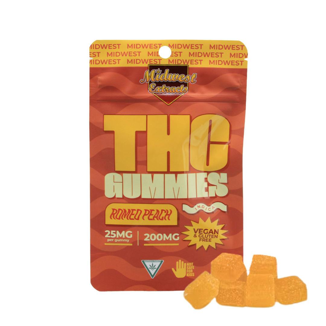 Midwest Extracts | Romeo Peach Gummies | 8x25mg